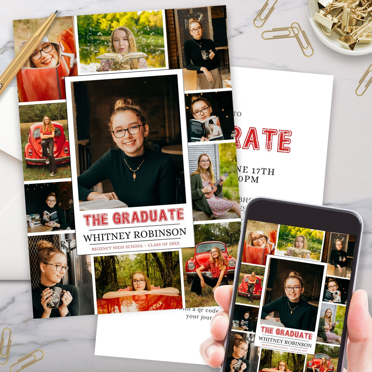 Graduation Photo Collage Invitation Template - Simple Desert Designs