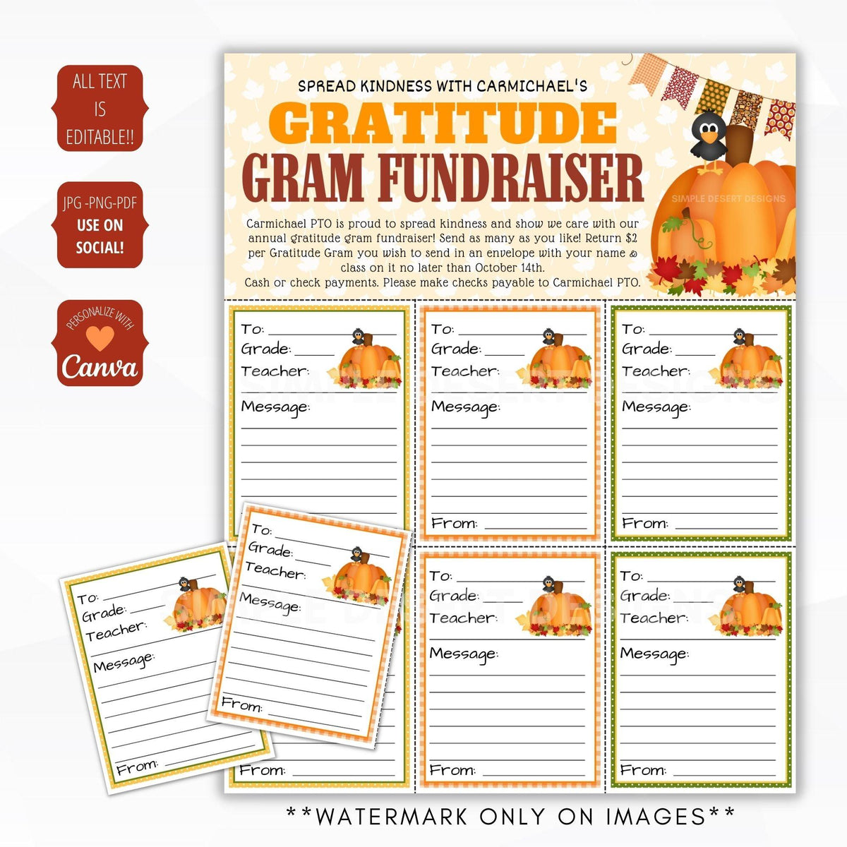 Fall Gratitude Candy Gram Flyer Template - Simple Desert Designs