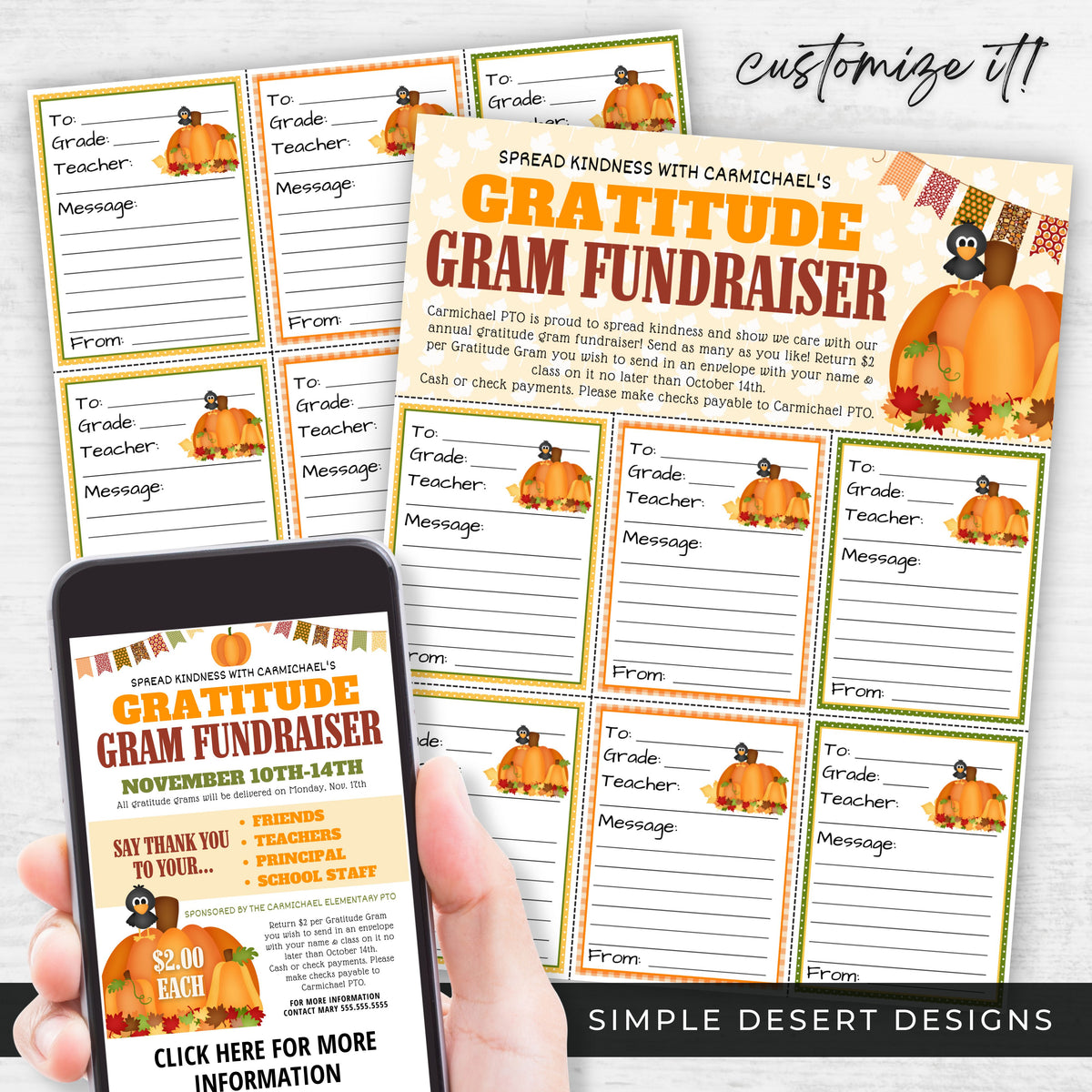 Fall Gratitude Candy Gram Flyer Template - Simple Desert Designs