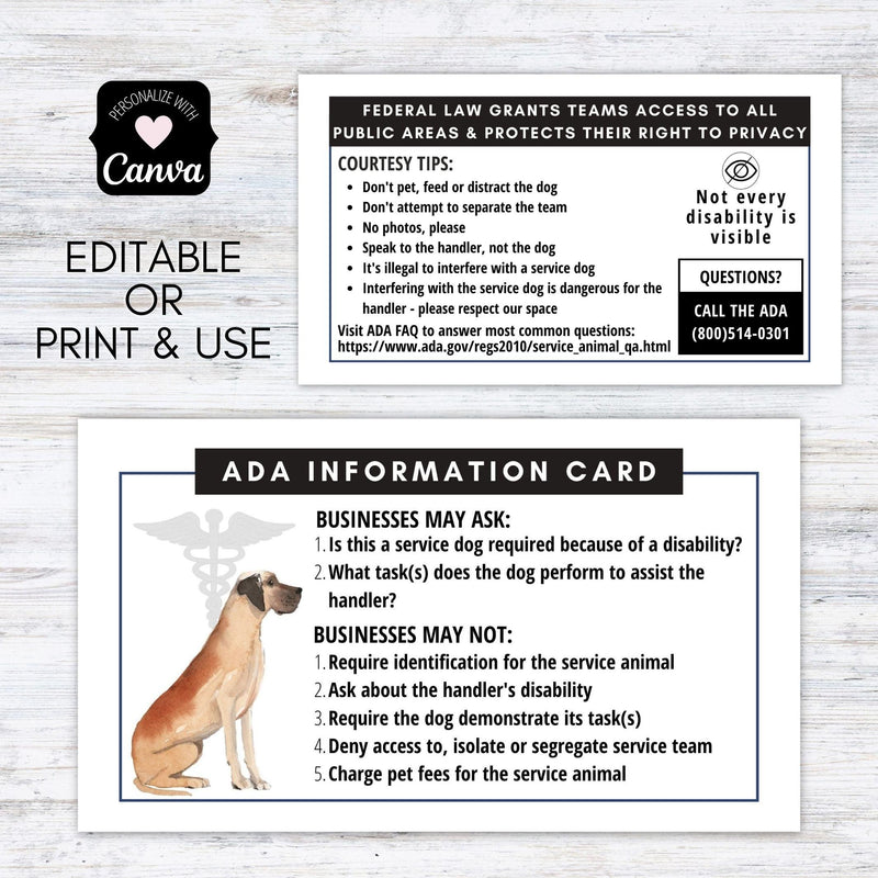 Great Dane Service Dog ADA Law Cards Simple Desert Designs great-dane-service-dog-ada-law-cards-simple-desert-designs