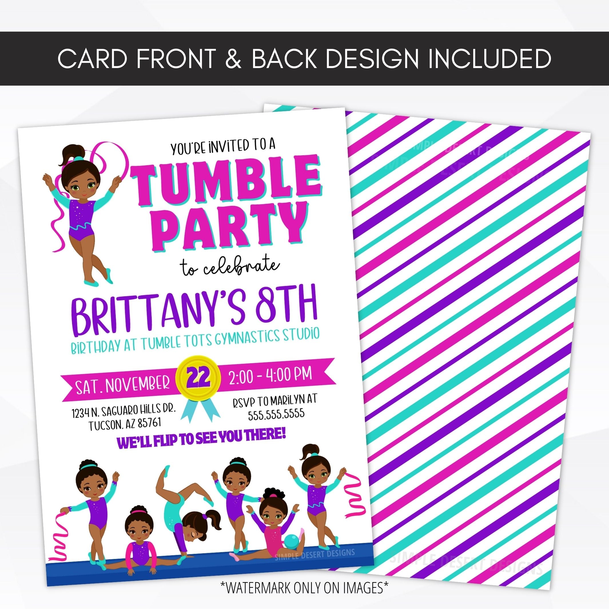 future queen gymnastics birthday invitation