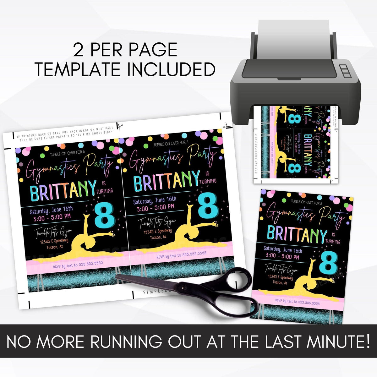 Gymnastics Birthday Party Invitation | Simple Desert Designs, image size:1200x1200