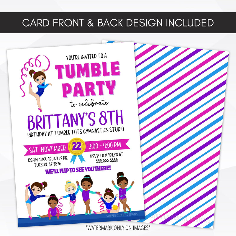 girls gymnastics party invitation