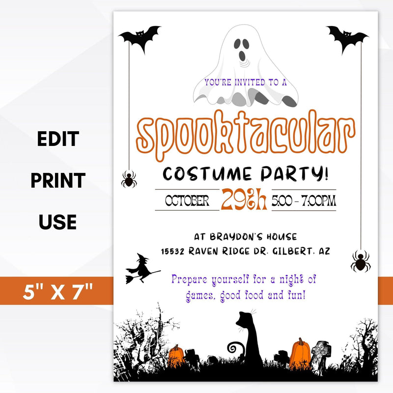 editable halloween costume party invitation printable template