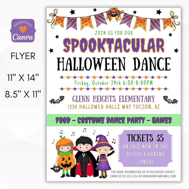 Halloween costume dance party invitation flyer set