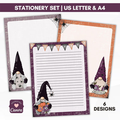 halloween gnome stationery journal paper lined and unlined
