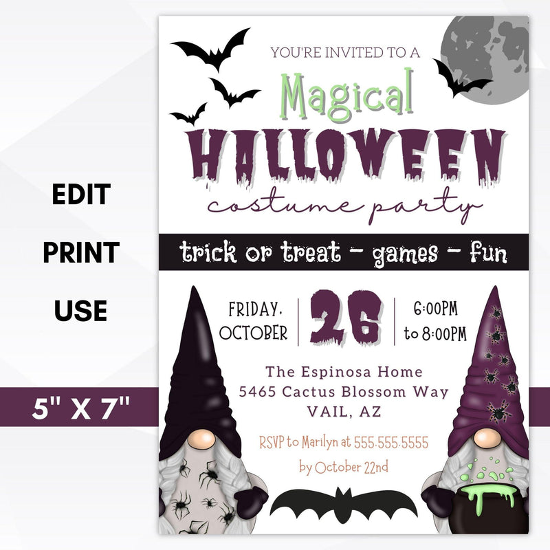 editable halloween gnome party invitation printable template