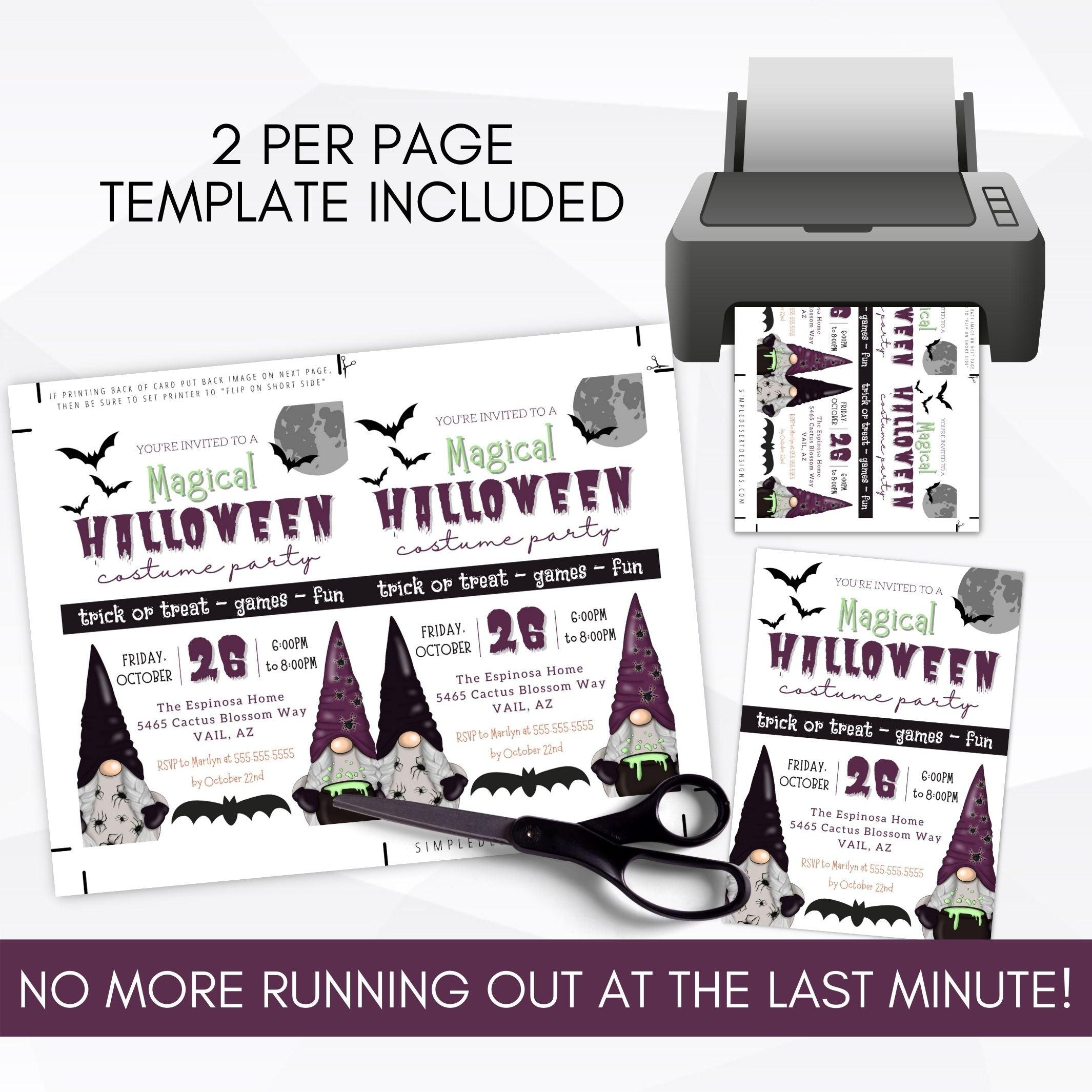 printable halloween garden gnome spooky invitation