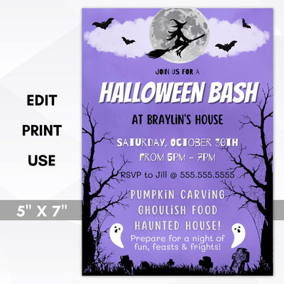 editable halloween costume party invitation printable template