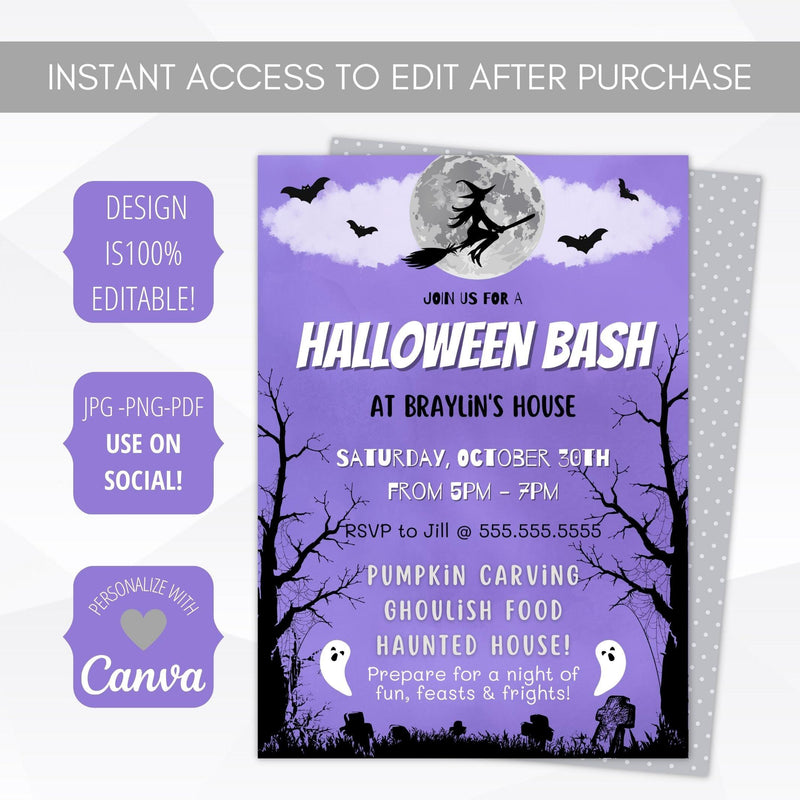 cute kids halloween printable invitation template