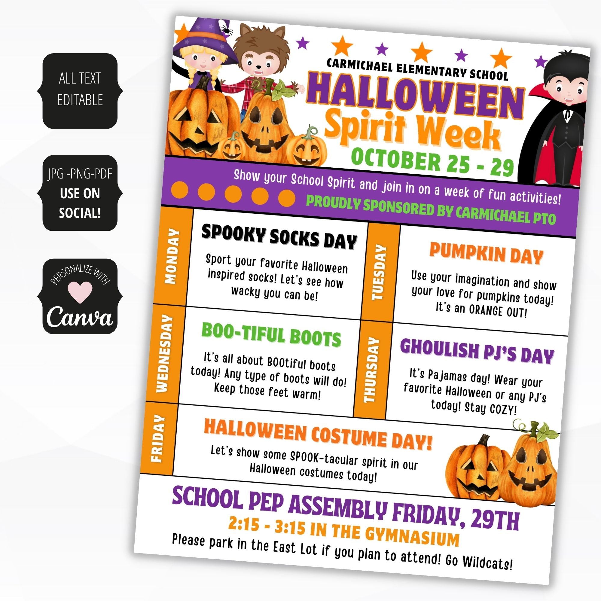 printable halloween spirit week ideas