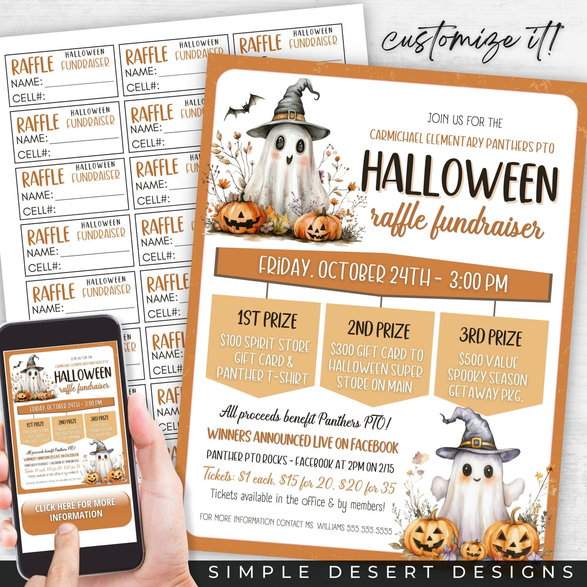 Halloween Raffle Flyer & Ticket Template - Simple Desert Designs