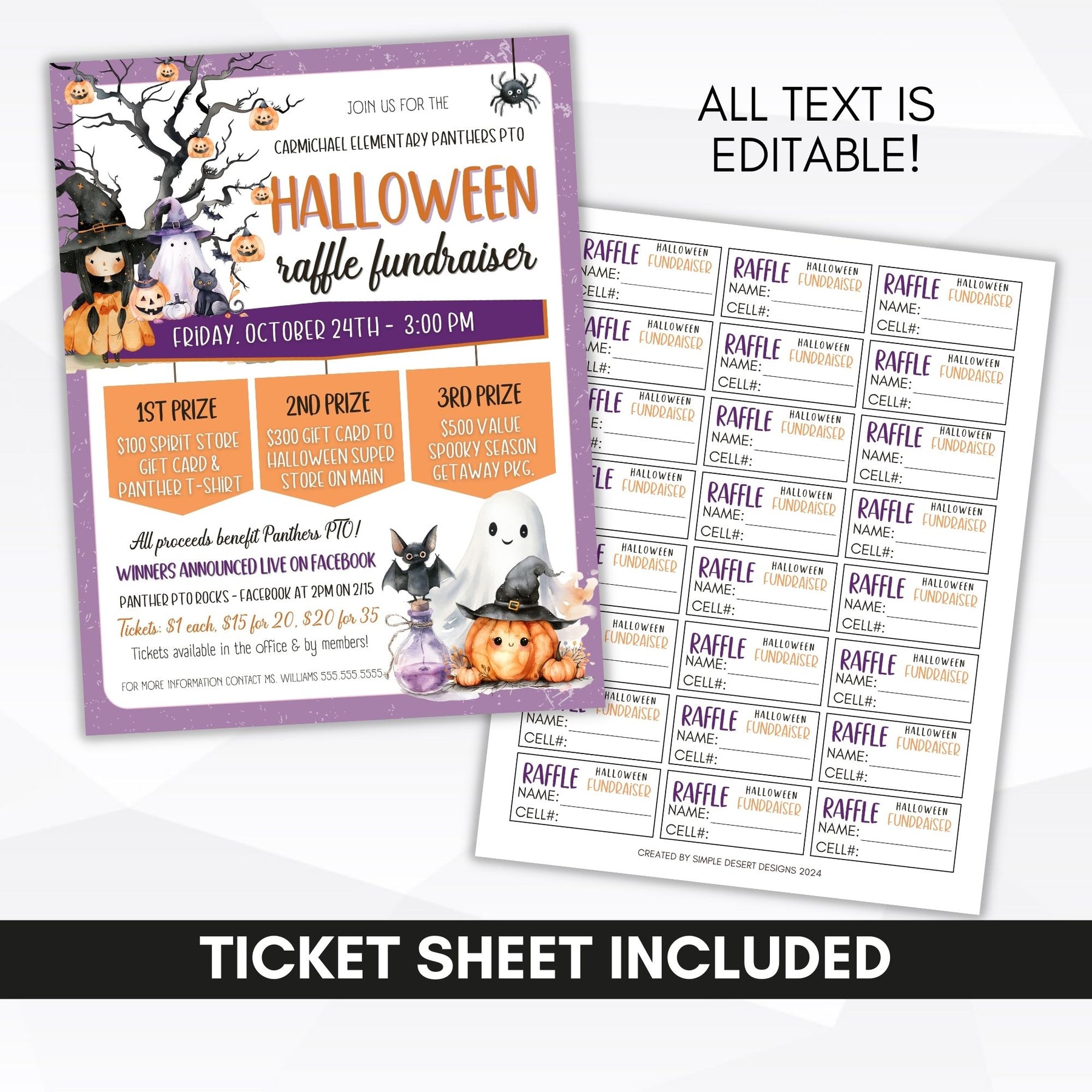 Halloween Raffle Fundraiser Flyer Tickets – Simple Desert Designs