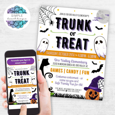 cute customizable trunk or treat flyer invitations