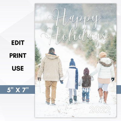 minimal happy holidays photo card editable