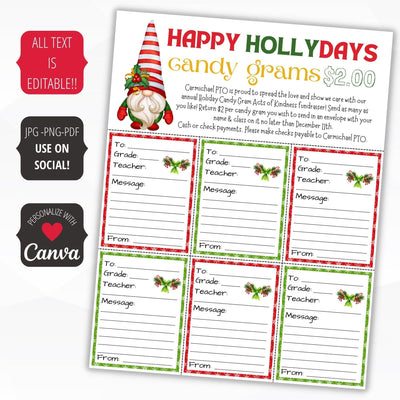 christmas gnome candy gram fundraiser