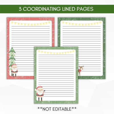 santa and reindeer lined stationery set