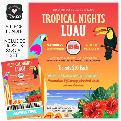 hawaiian luau charity event flyer bundle