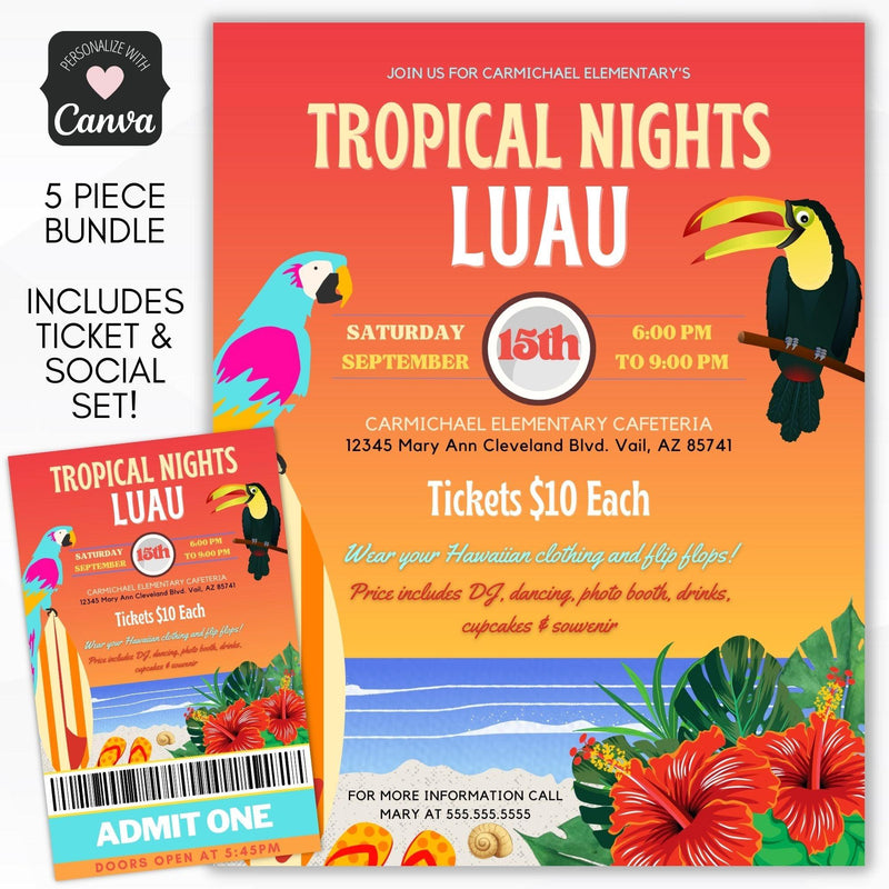 hawaiian luau charity event flyer bundle