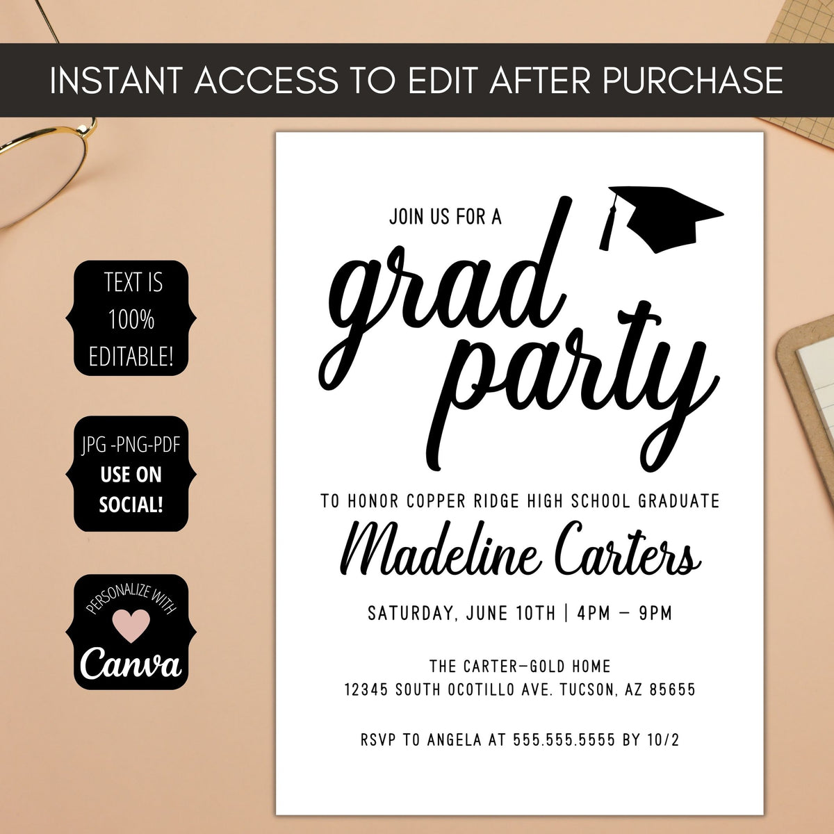 Graduation Party Invitation Template - Simple Desert Designs