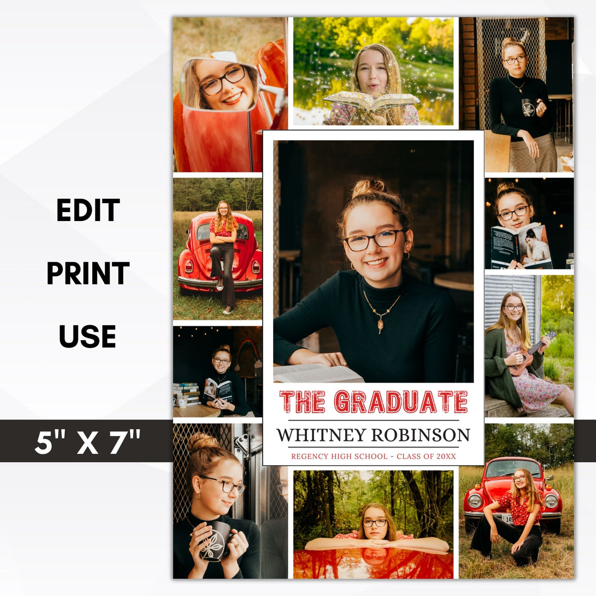 Graduation Photo Collage Invitation Template - Simple Desert Designs