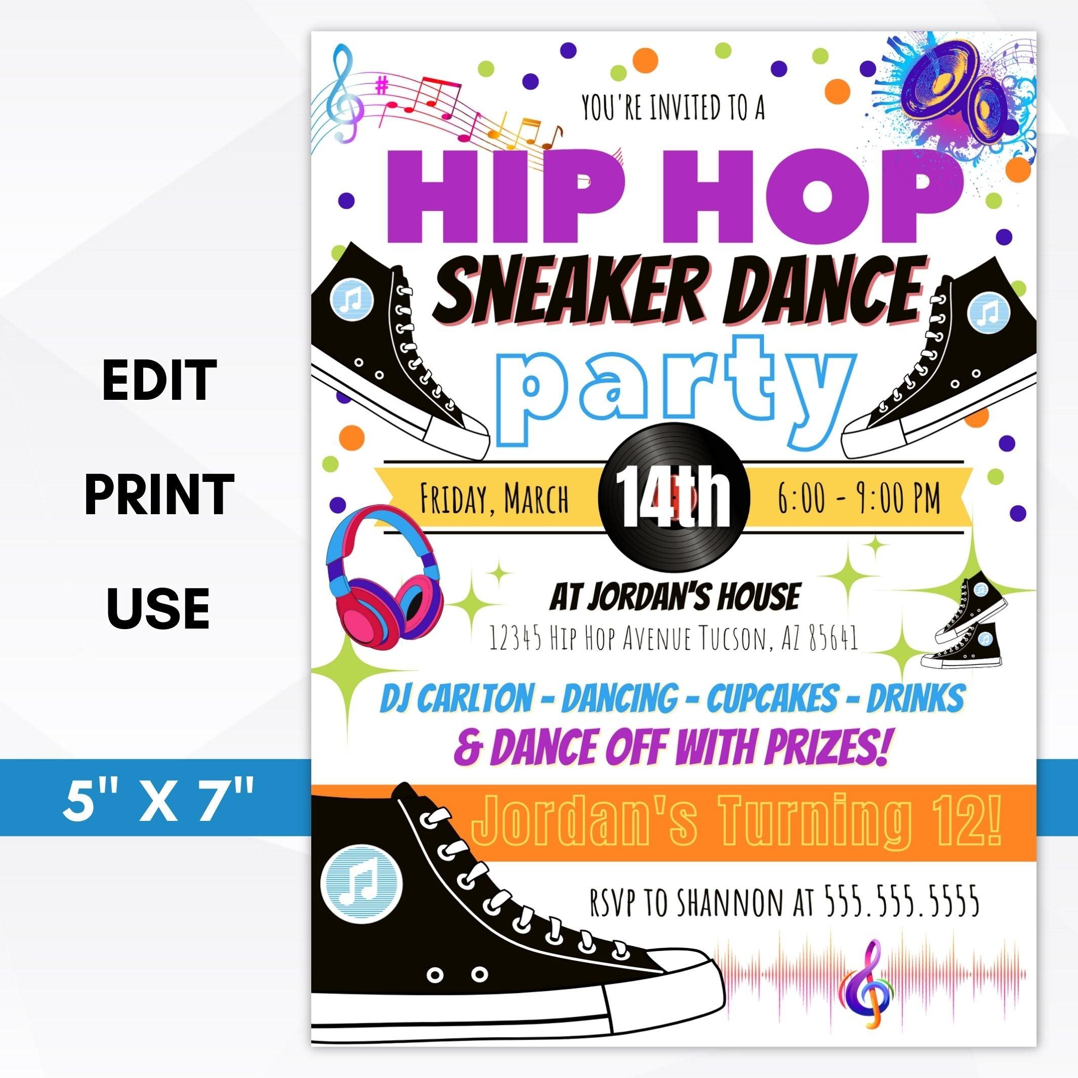 hip hop dance party kids birthday invite