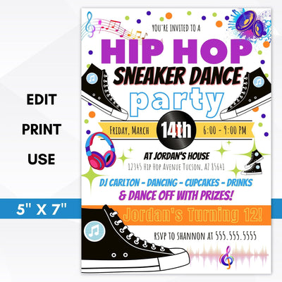 hip hop dance party kids birthday invite