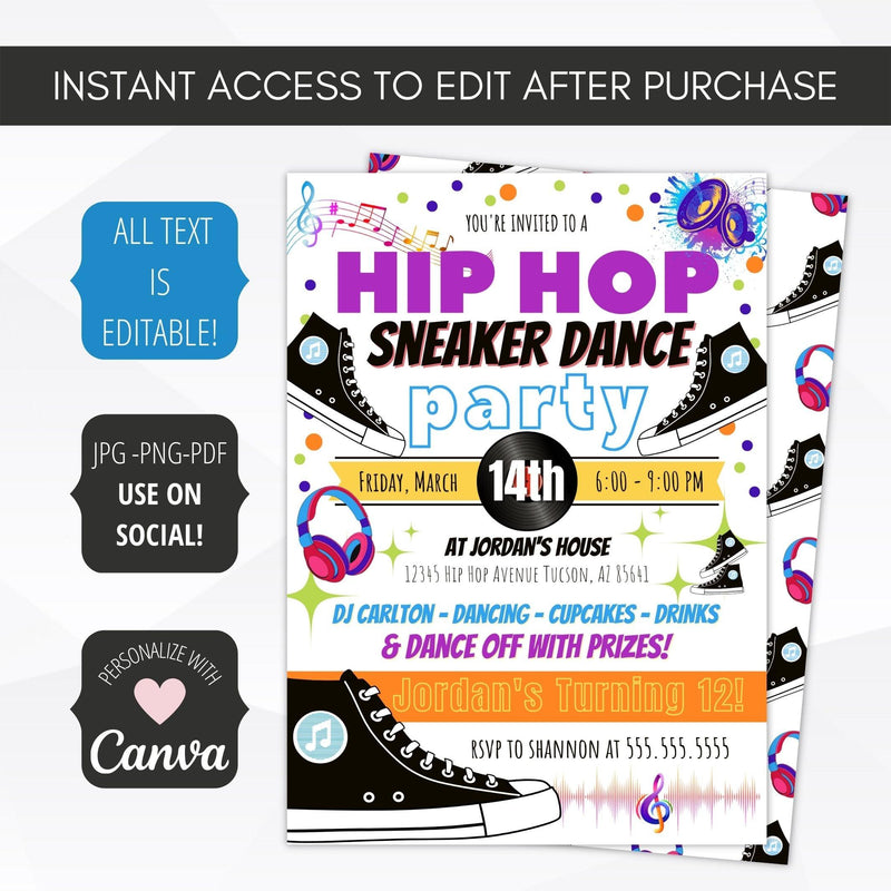 hip hop sneaker dance party invitation