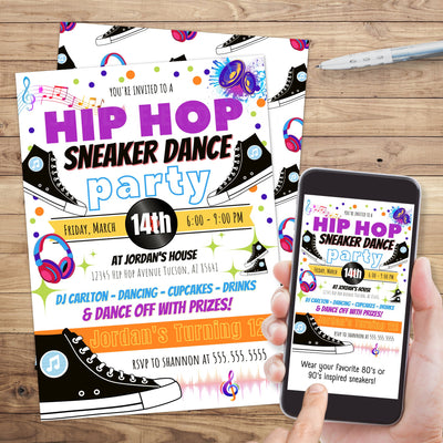 retro throwback 80s 90s hip hop dance party invitations