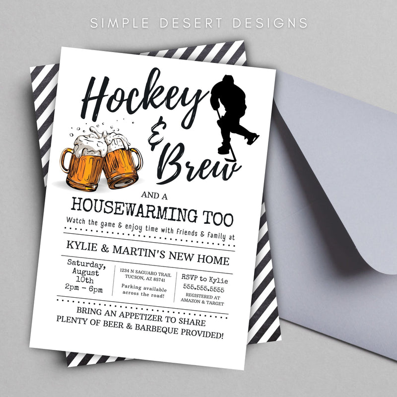 hockey and brew party invitation for housewarming party