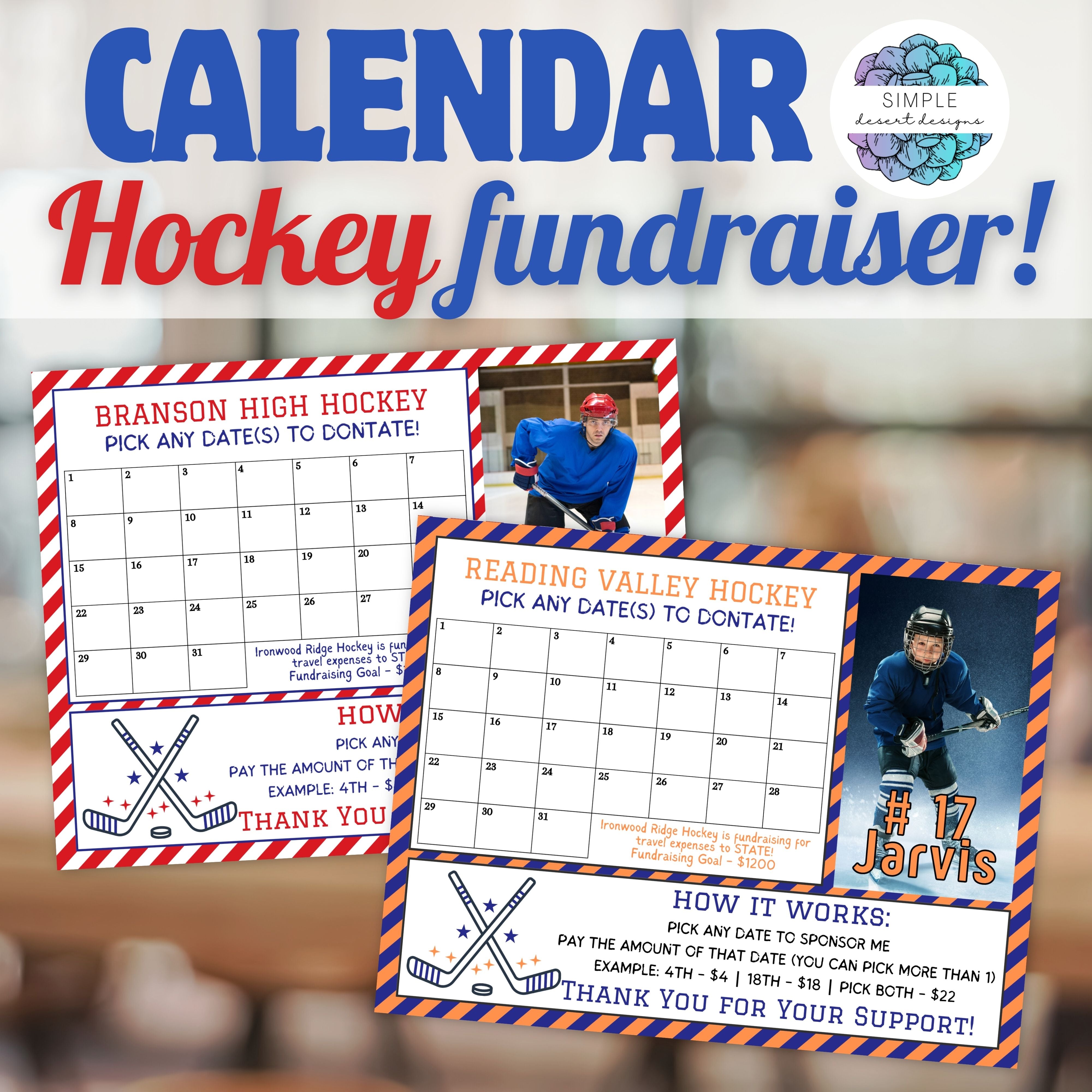 Premium Hockey Cash Calendar Fundraiser – Simple Desert Designs