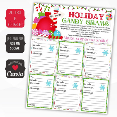 holiday candy gram fundraiser sheet