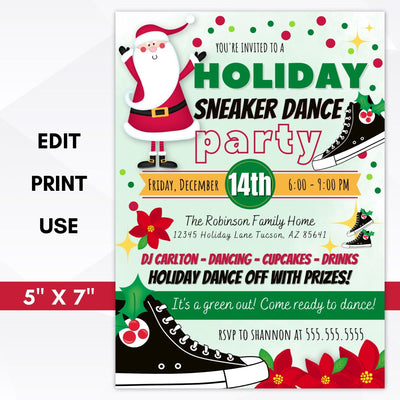 holiday sneaker dance party invite