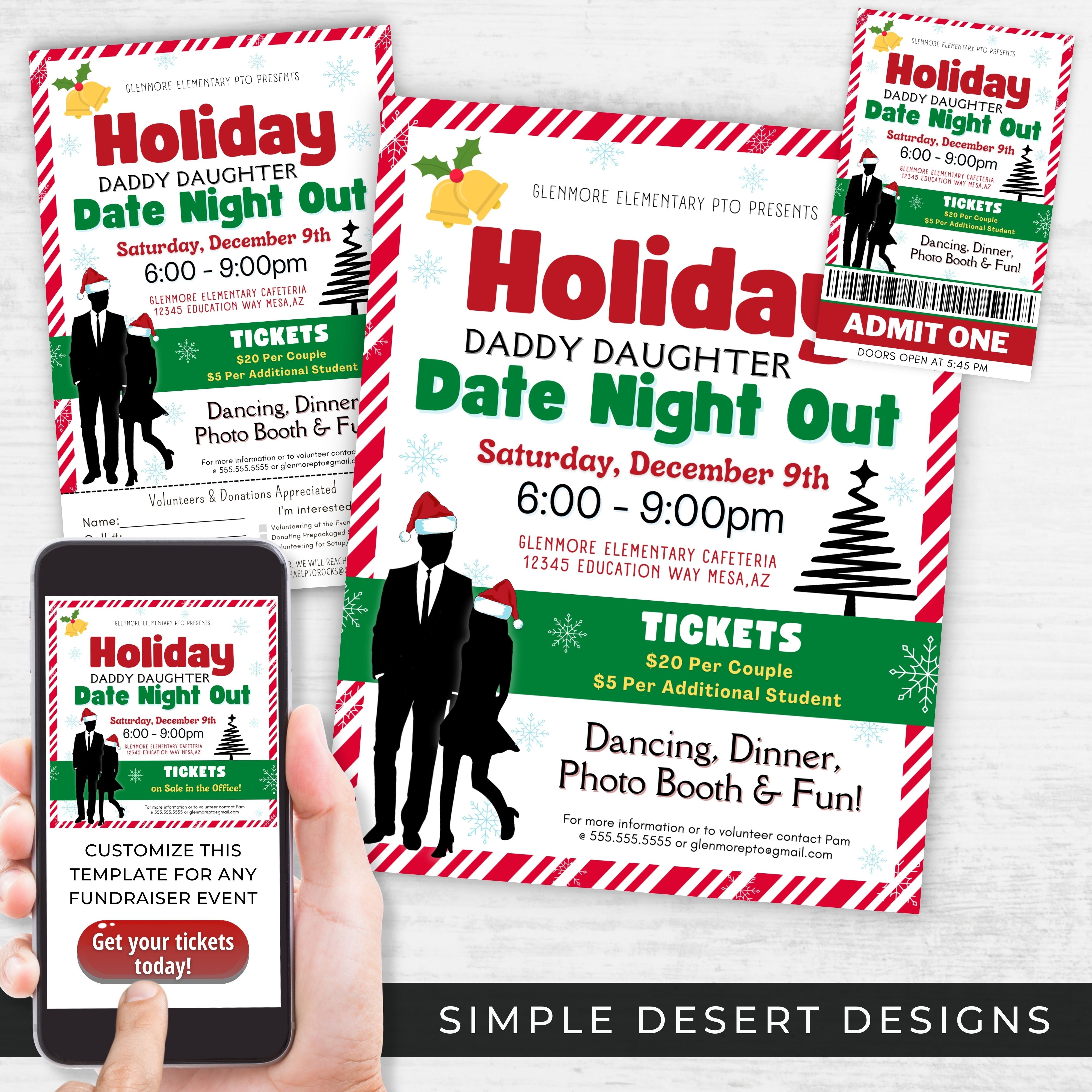 christmas theme daddy daughter date night fundraiser flyers for school fundraising event