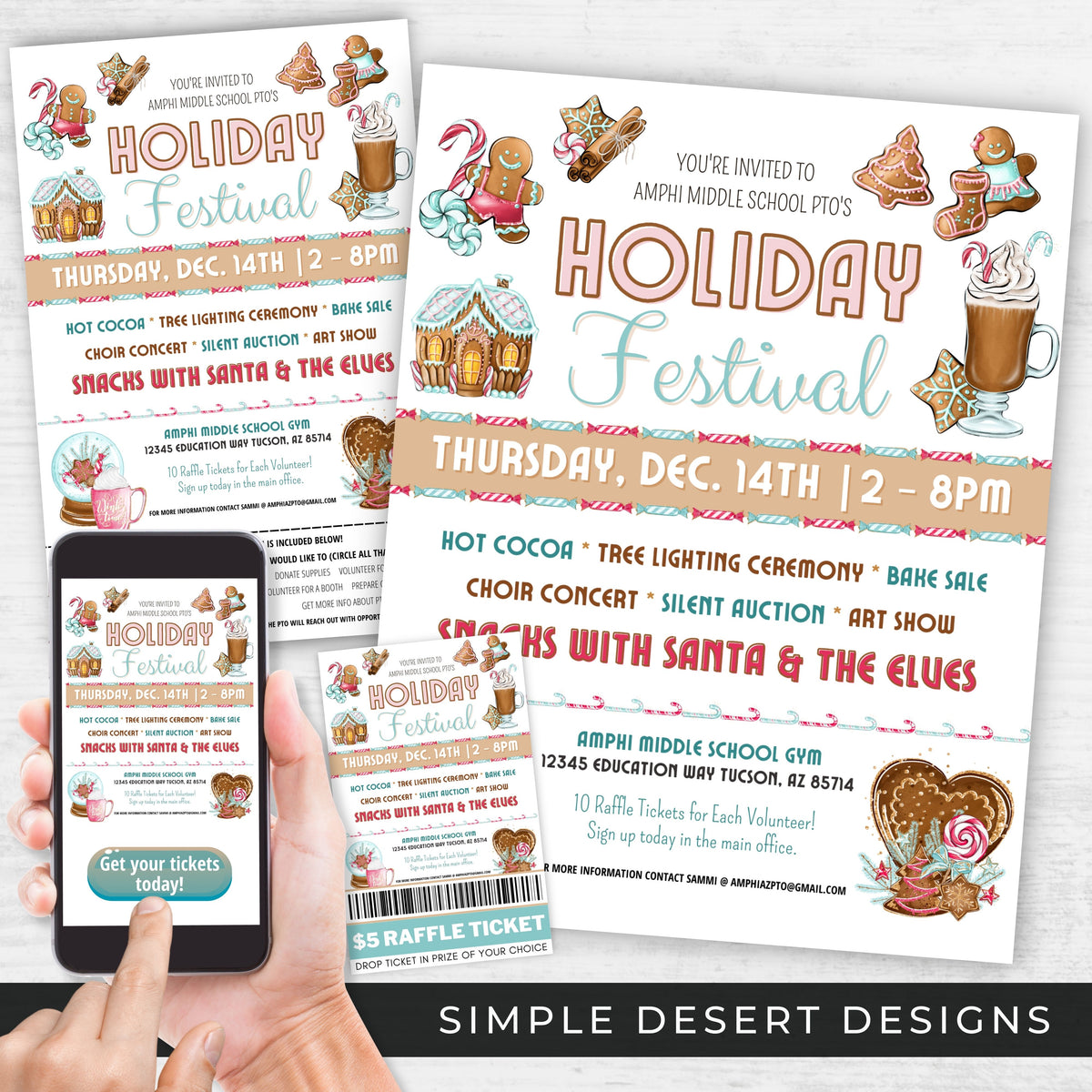 Christmas Event Flyer and Ticket Bundle - Simple Desert Designs