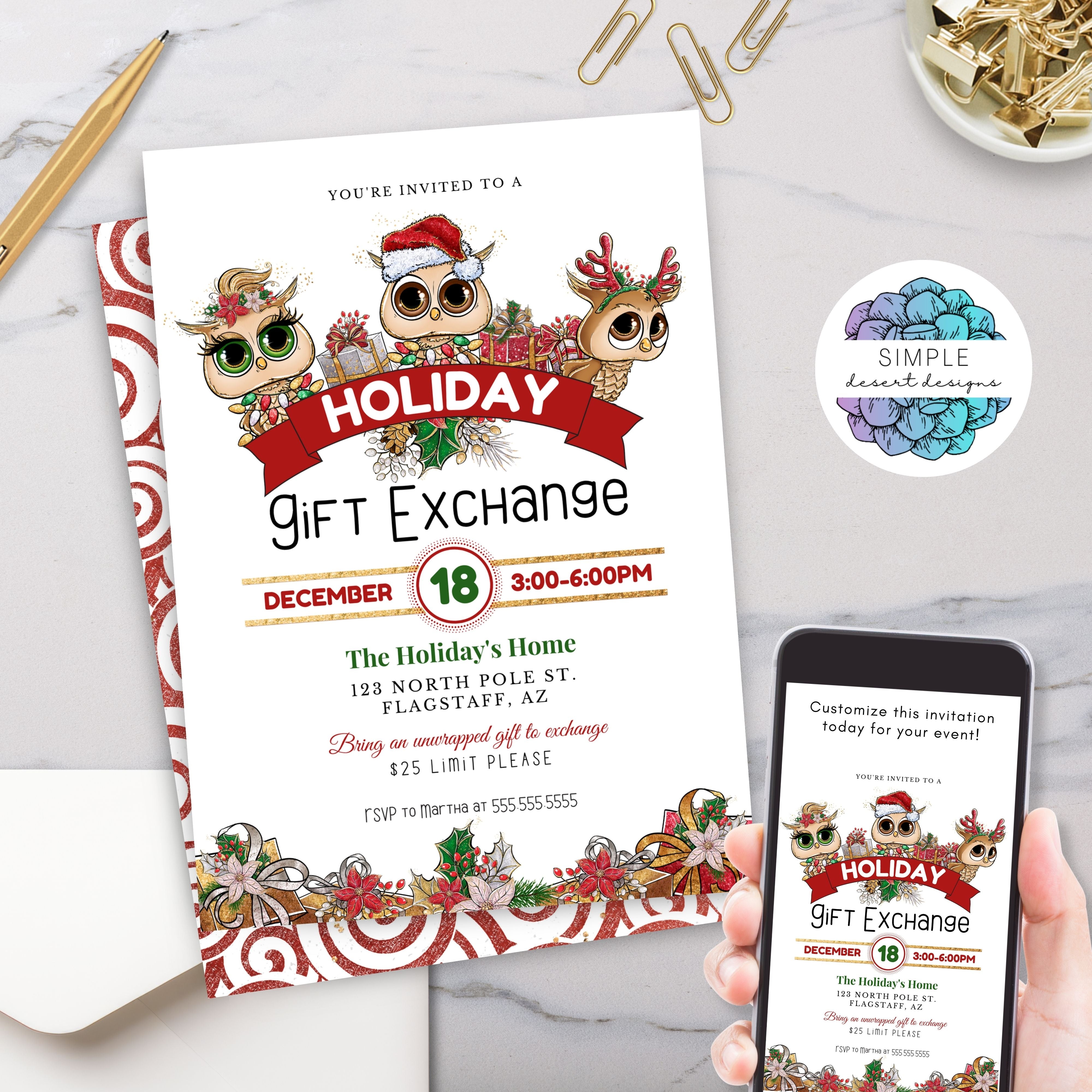 cute holiday gift exchange party invitation for work or christmas party