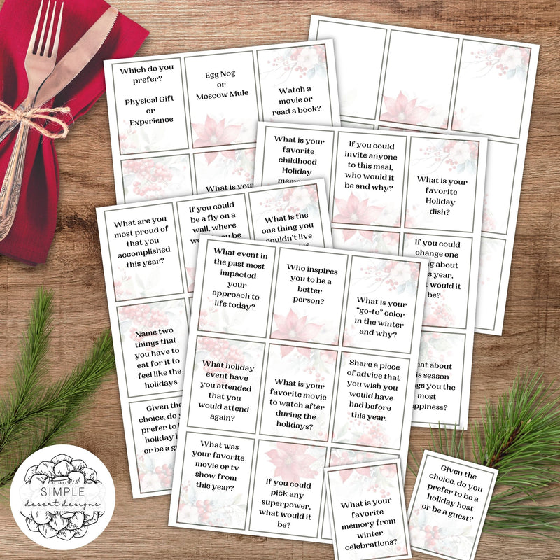 5 sheets of elegant holiday dinner party icebreakers