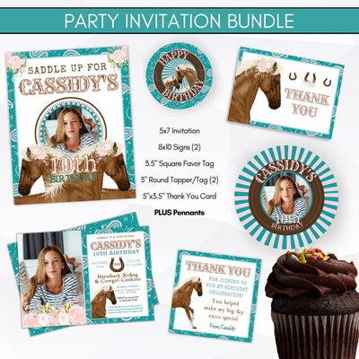 horse theme birthday party photo invitation