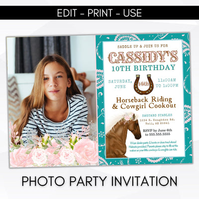 horse theme birthday party photo invitation