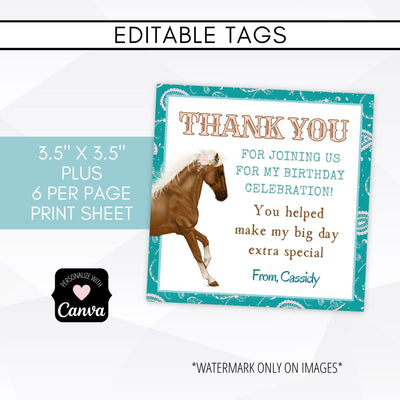 horse themed birthday party treat bag tags