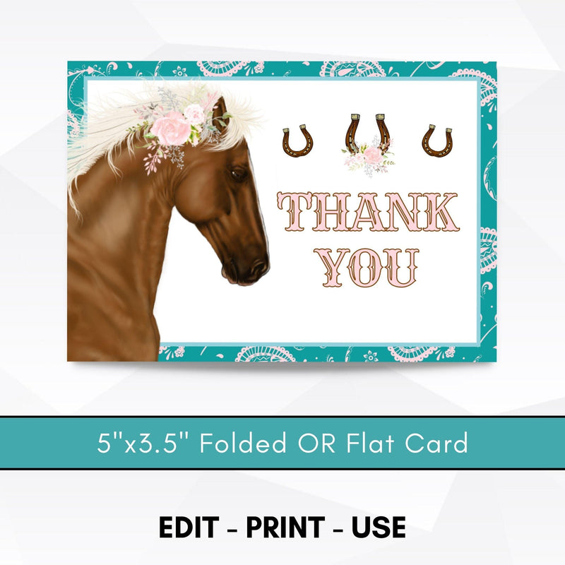 horse theme birthday party thank you cards