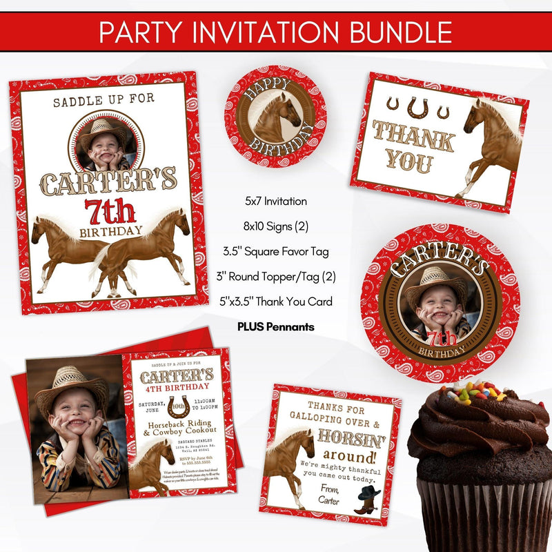 Horseback riding party photo invitation