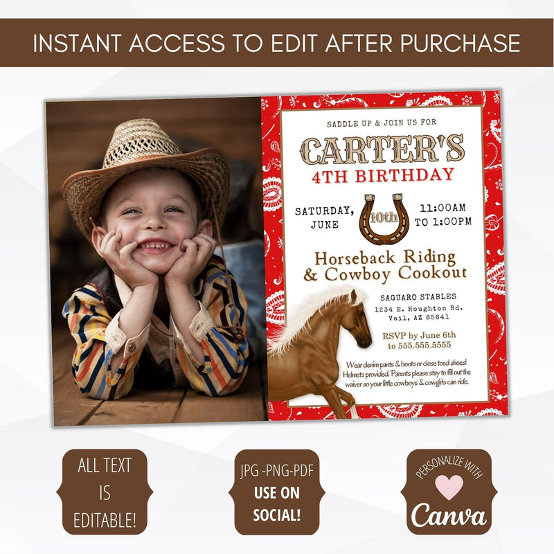 cowgirl cowboy birthday party invite
