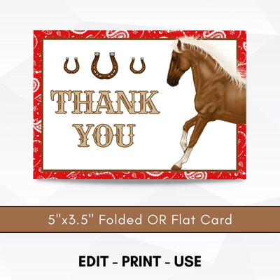 Horseback riding party thank you card