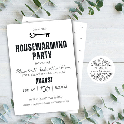 modern black and white housewarming party invitation