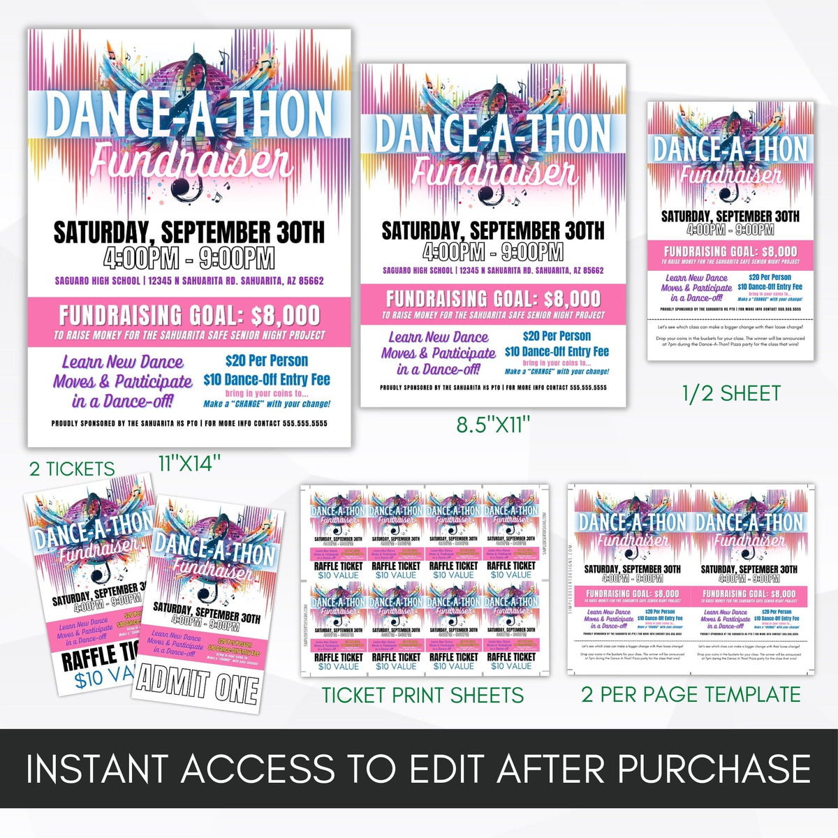 Danceathon Fundraiser Flyer & Ticket Bundle - Simple Desert Designs