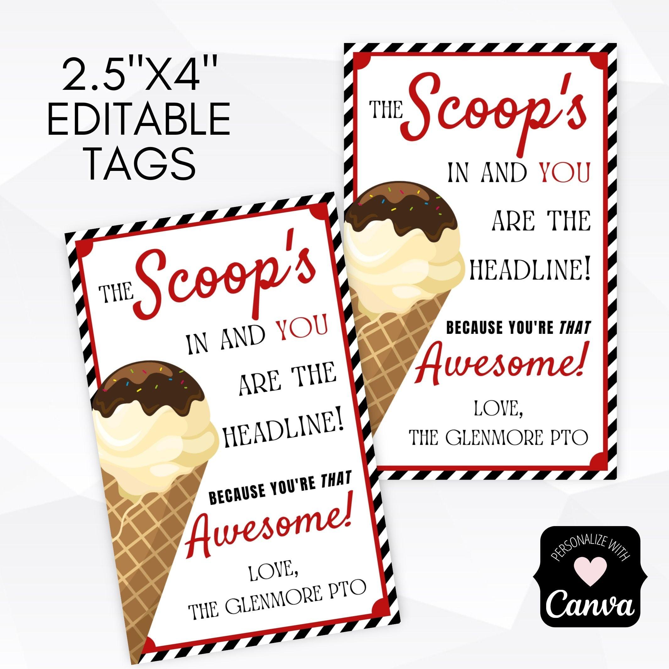 ice cream editable printable teacher nurse employee staff appreciation gift tag