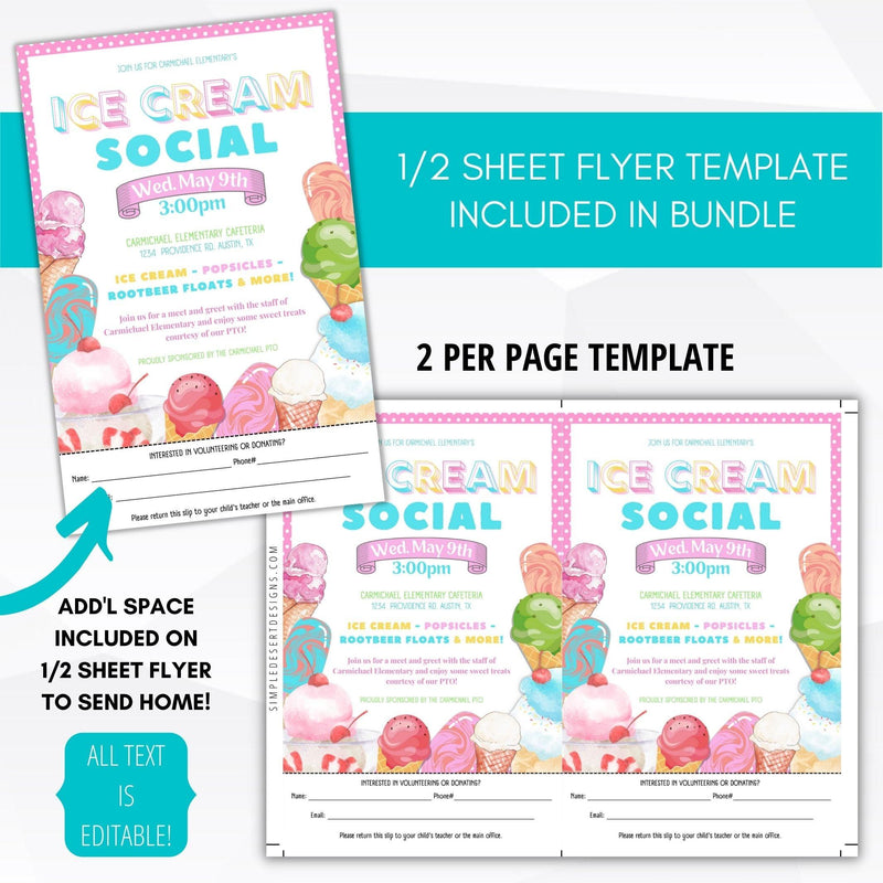 school pto back to school, end of school, classroom party ice cream party invite