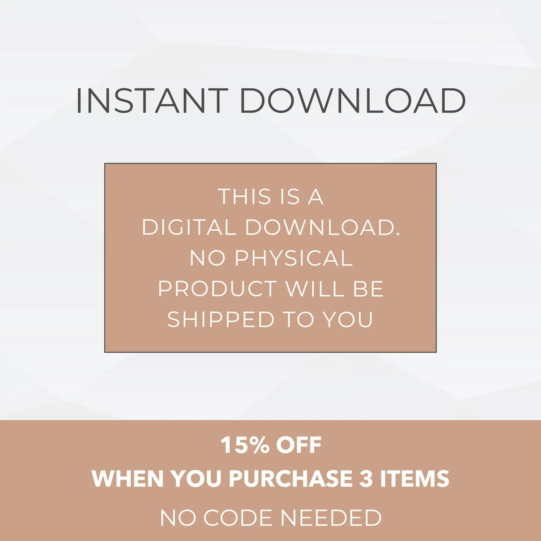 Text indicating digital download availability with promotional offer on a beige and white background