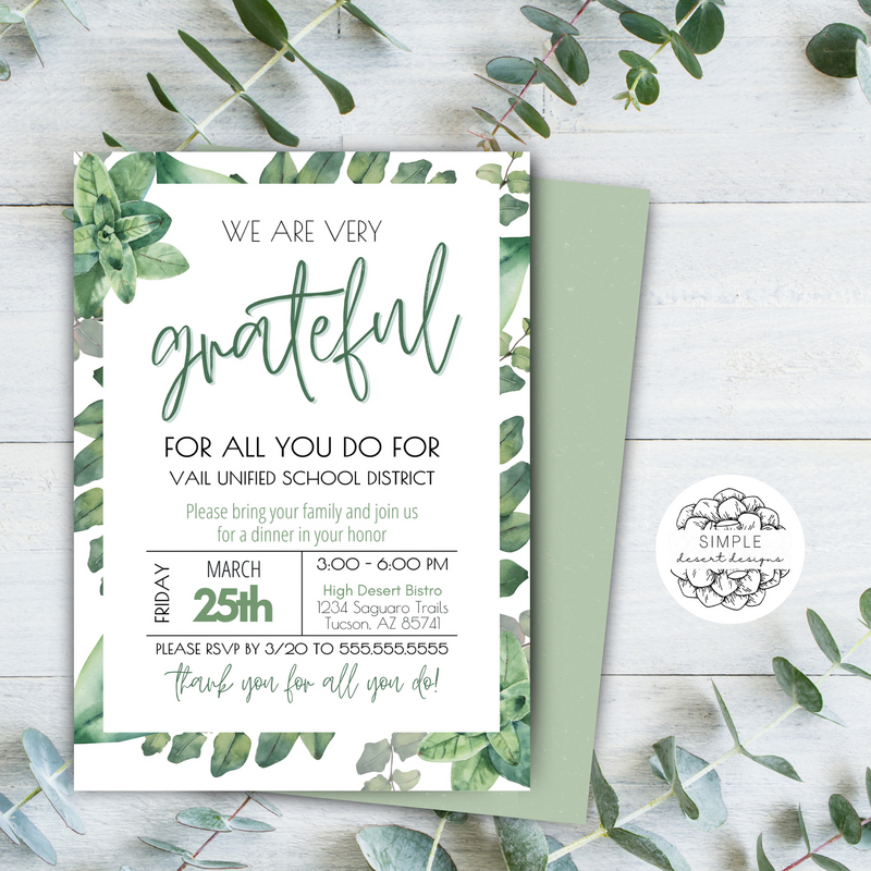 modern script invitation to dinner party greenery botanical theme